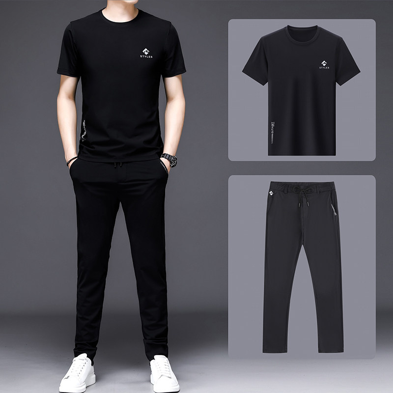 S21019-2钱塘2020-2夏季青年运动休闲薄款短袖长裤裤套装潮牌，男装套装，钱塘207-2