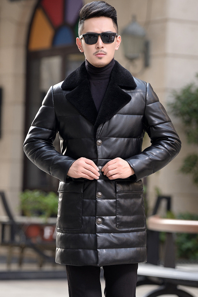 爆1712钱塘2020-2冬季男士中长款皮衣羊羔毛领羽绒服P370控价468,男装羽绒服,钱塘207-2