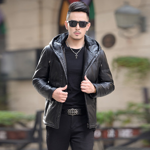 爆1720钱塘2020-2冬季男士长款皮衣连帽羽绒服P360控价428图片
