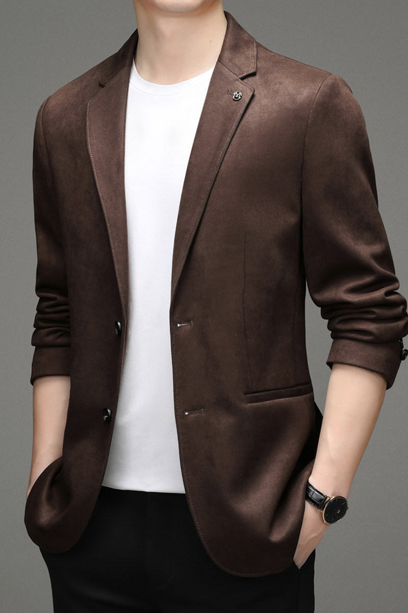 L663钱塘2020-2秋冬麂皮小西装西服男外套商务上衣西装秋季P170,男装西服,钱塘207-2