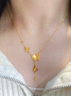 2025新款沙金流苏蝴蝶项链 女小众轻奢高级感时尚百搭保色锁骨链