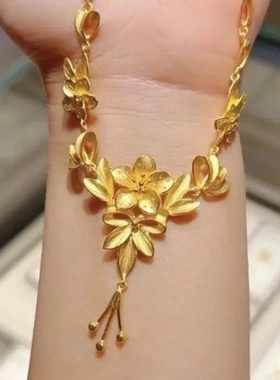 新娘镀真金强保色沙金花月假期项链婚嫁款繁花似锦仙气流苏锁骨链