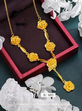 新娘山茶花套链古法传承新中式精致立体Y字山茶花项链轻奢婚庆链