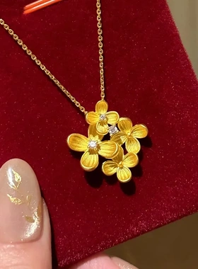 中国风小众设计文艺桂花项链女花朵镀金百搭饰品拉丝立体感