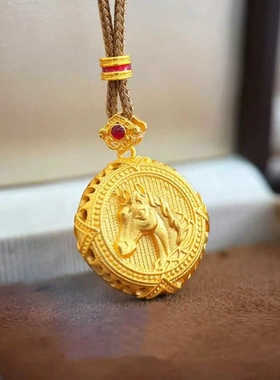 金店同款沙金国风福字马项链男女同款仿真金本命年生肖马吊坠饰品