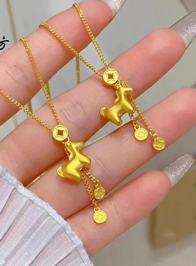 新年马年古法沙金马上有钱小马钱币流苏套链女轻奢精致项链饰品