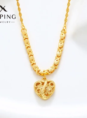 旭平合金镀金心形吊坠水波链项饰高级感复古气质精美爱心项链女