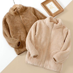 儿童舒棉绒外套中大童学生秋冬加长绒加厚保暖外衣立领防风亲子款