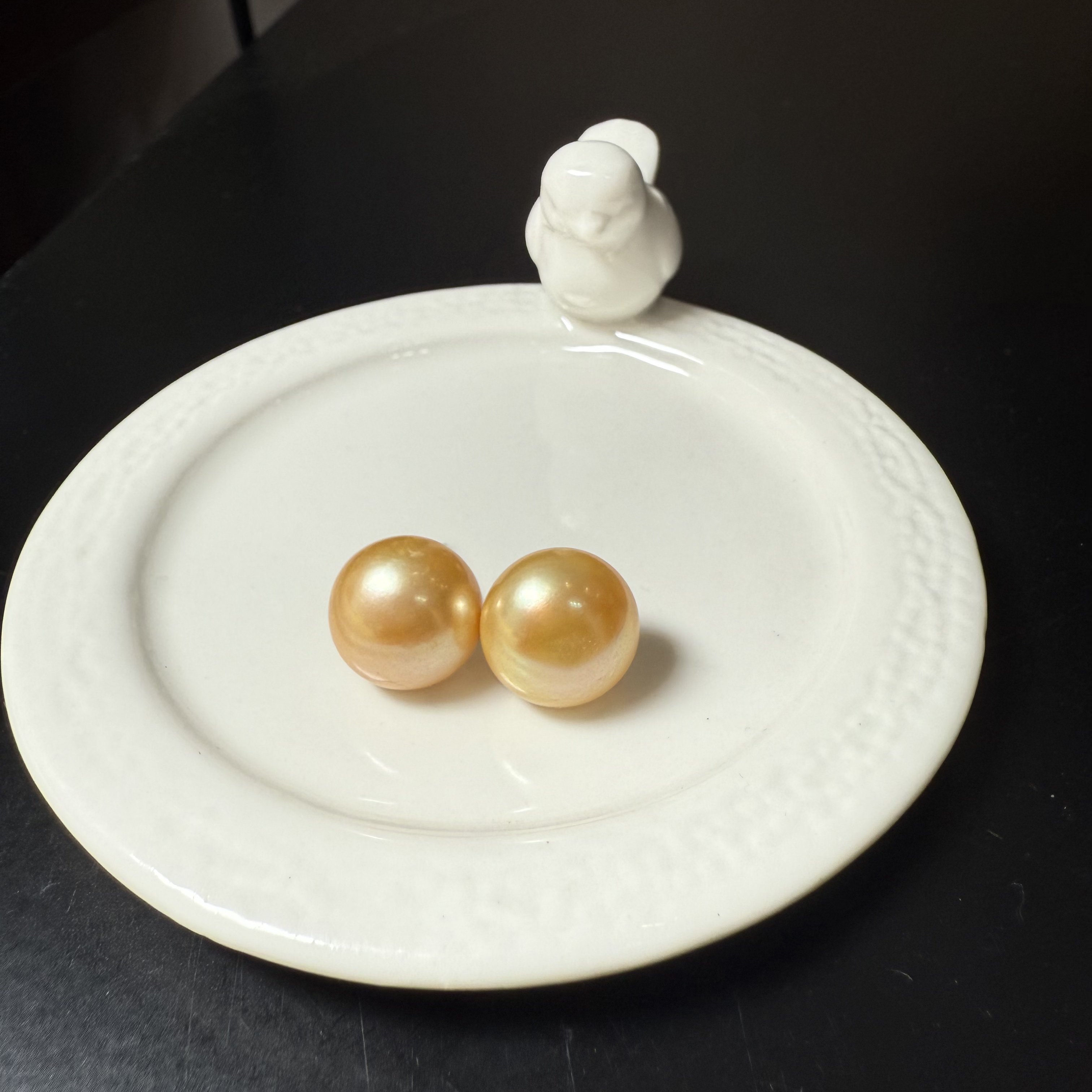 H69珍珠13mm金珠金色灯泡强光面包珠大点位银针天然礼物证书
