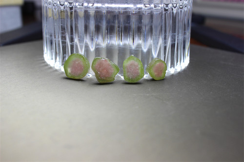 A910碧玺原石西瓜包心无孔设计宝石四颗裸石块状精品绿皮红瓤