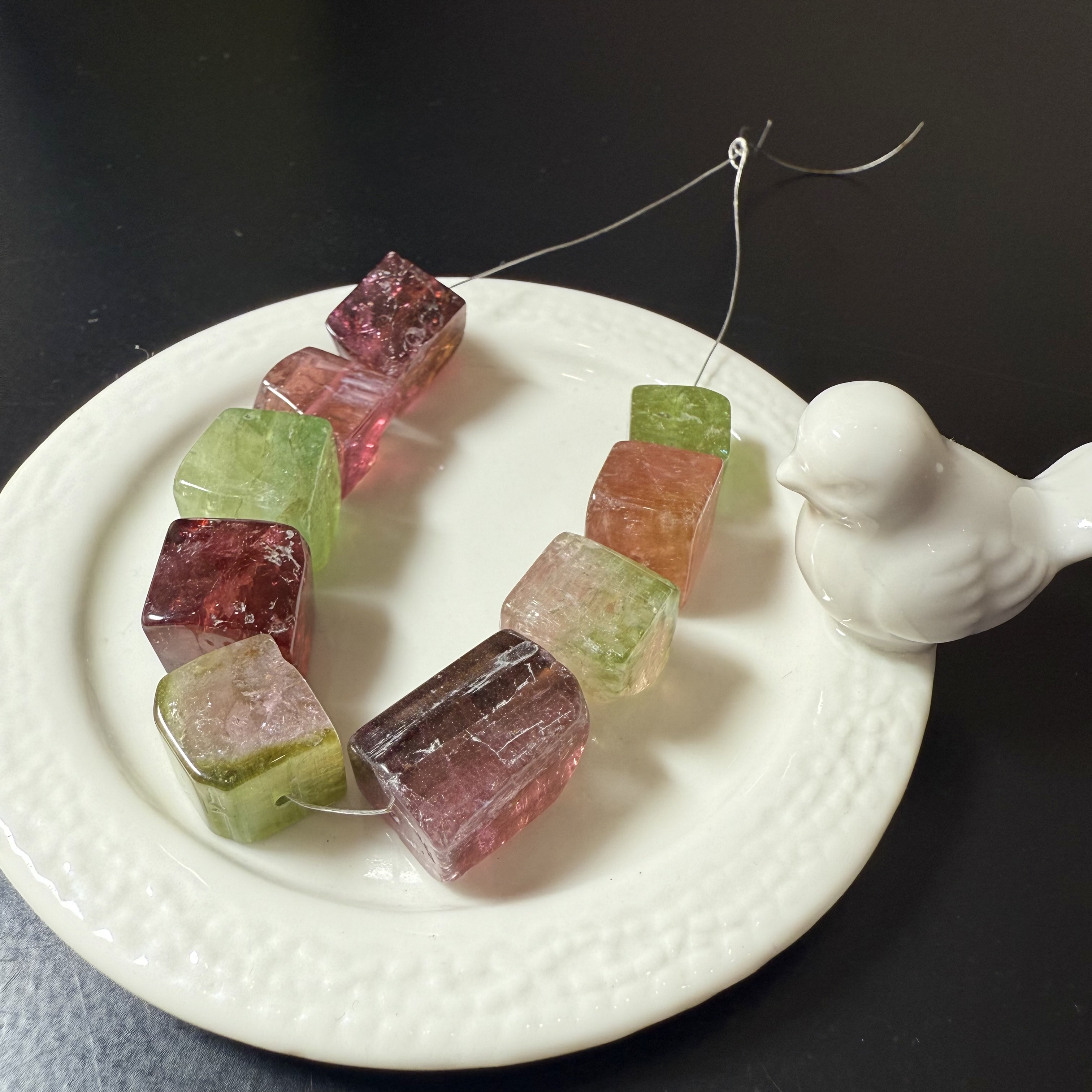 H81老碧玺 老宝石 方块立体罕见大颗 散珠色子块天然裸石证书