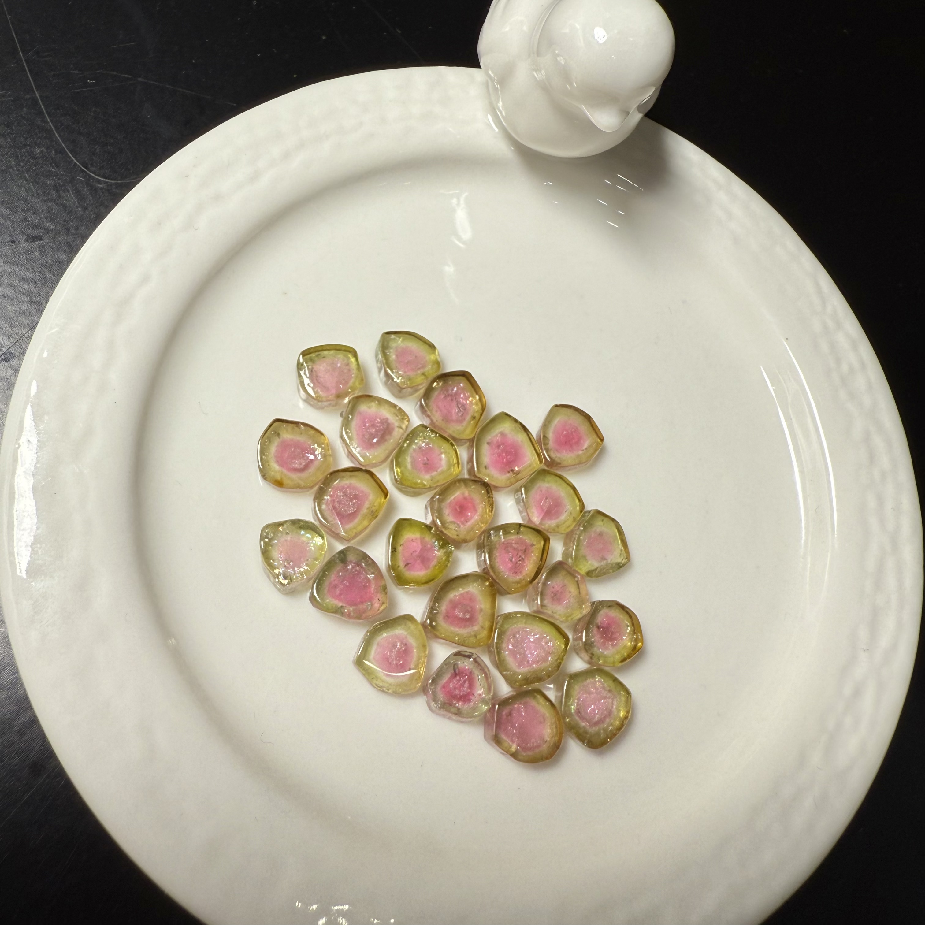 G57碧玺原石西瓜三色包心黄绿皮粉芯设计DIY宝石24颗裸石块状精品