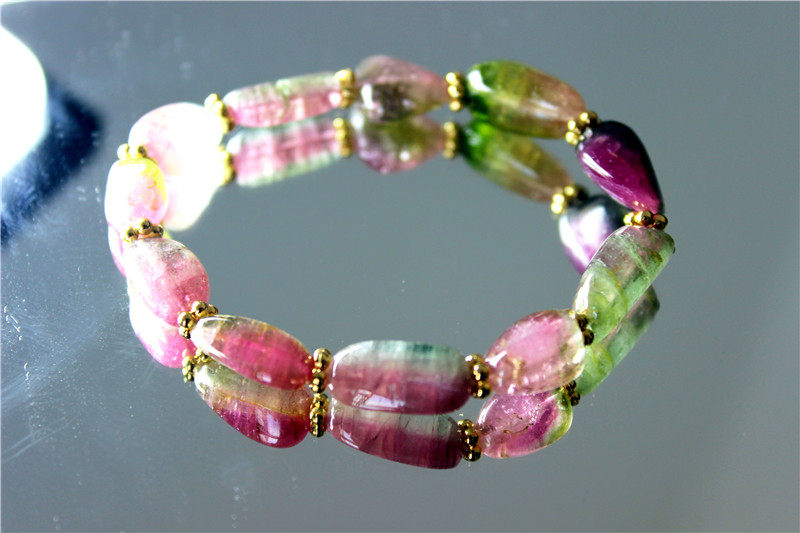 TT18碧玺手链手串大颗奢华西瓜双色三色粉蓝红绿 天然宝石气质