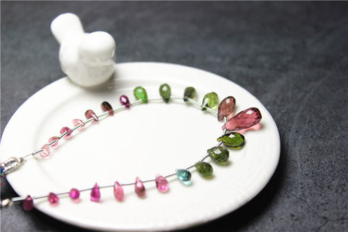 F9碧玺巴西老矿圆水滴切角刻面奢华玻璃体糖果色一串 现货