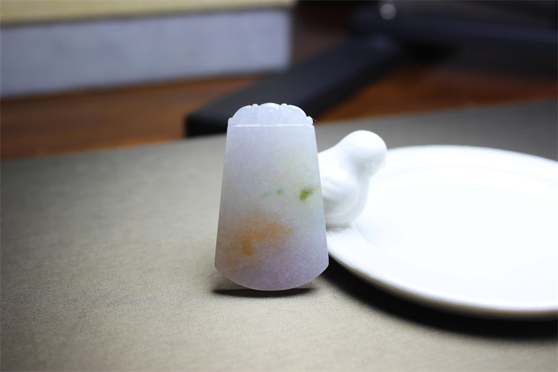 A813翡翠吊坠无事牌天然证书现货包邮礼物淡粉橙花绿花意境多彩