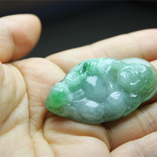 A36翡翠吊坠佛公逍遥佛雕刻招财福袋男女佩戴礼物证书冰糯种收藏