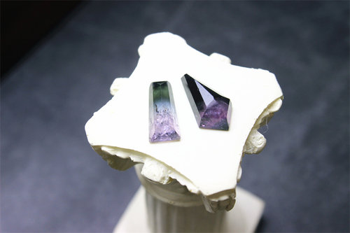 I5碧玺戒面无孔设计长形DIY宝石一对粉蓝墨三色天然珠宝设计切面