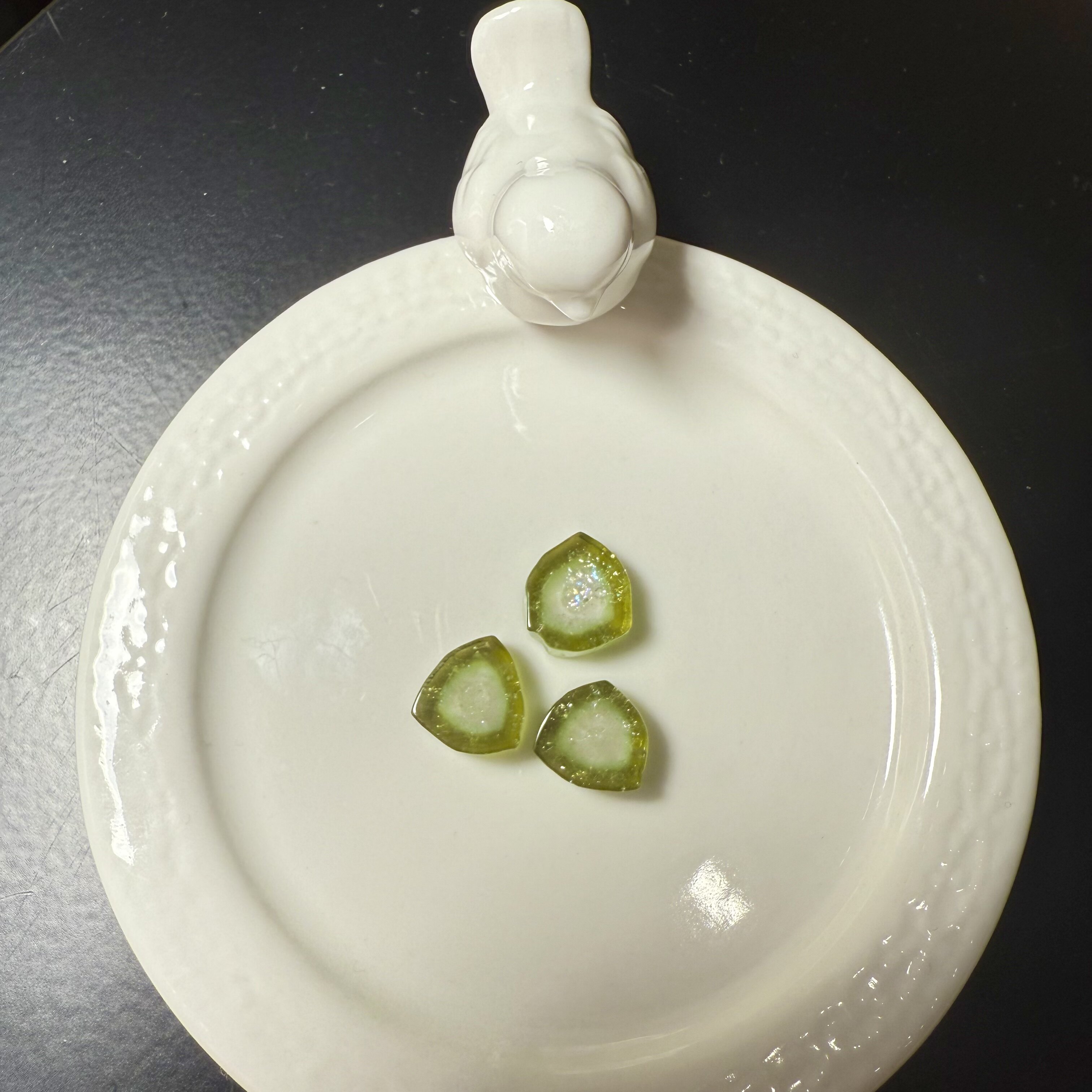 G55碧玺原石西瓜三色无孔宝石3颗裸石块状设计镶嵌绿皮粉芯厚块