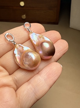 H828珍珠大巴洛克灯泡奢华天然耳环耳坠吊坠DIY礼物礼盒25*15mm