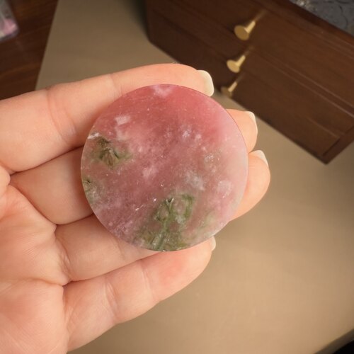 G62碧玺圆牌西瓜色粉绿宝石毛衣链圆形设计稀有吊坠古典意境证书