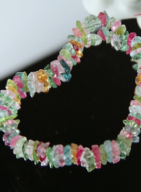 T018糖果色碧玺 净透碧玺 稀有彩虹色碧玺 珍品不规则手链 有证书