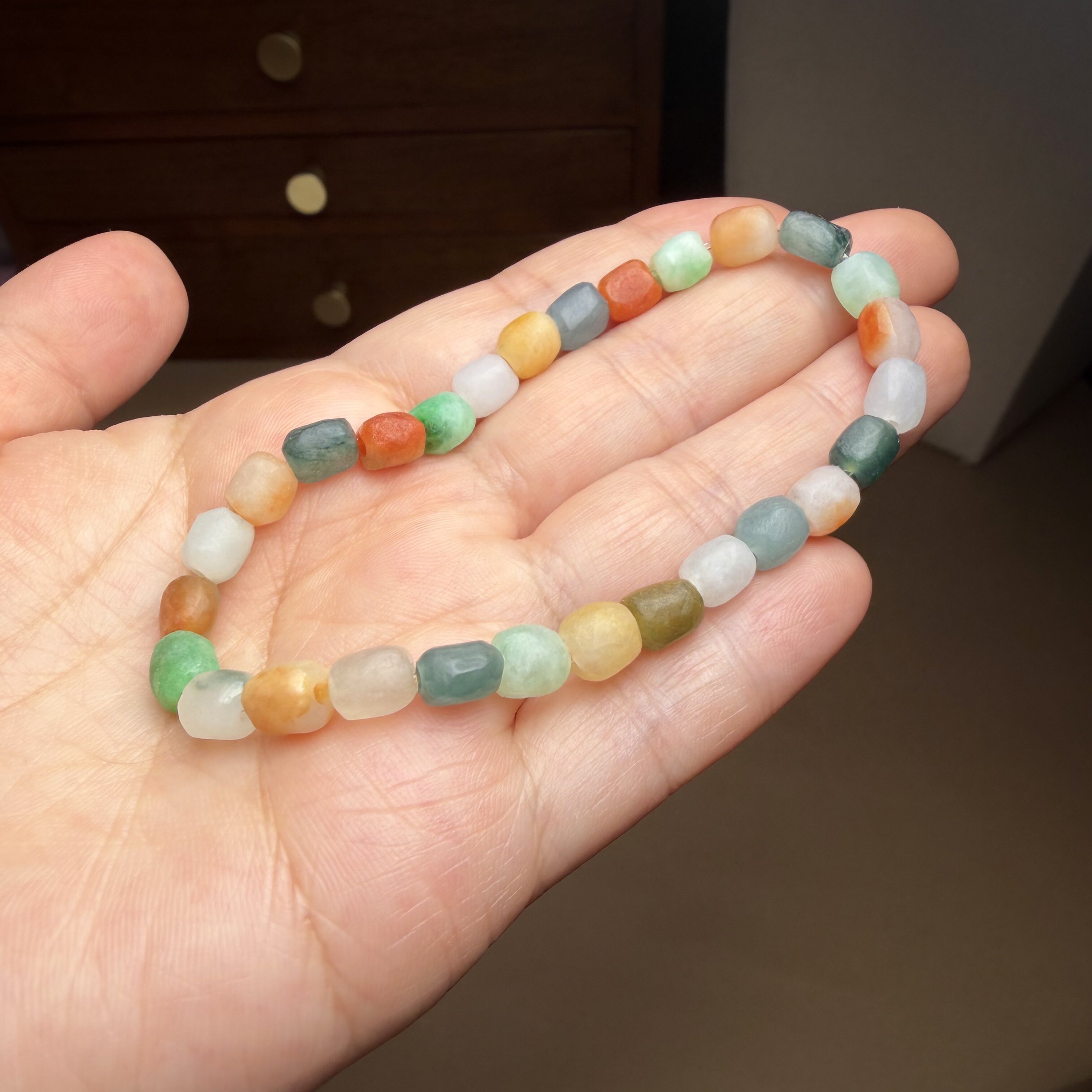 I217翡翠手串手链天然彩色多色冰糯种磨砂质感黄绿蓝白宝石证书