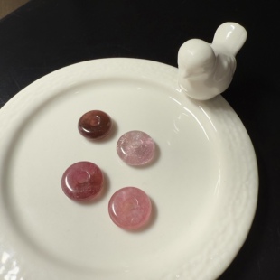 G619平安扣碧玺宝石4颗两对配珠DIY宝石耳环镶嵌12mm粉色宝石红