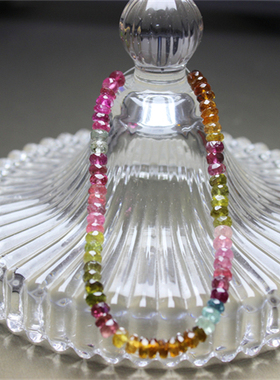 F630碧玺 老坑老料 刻面切面 车轮算盘珠 手链 彩虹 多色 配珠