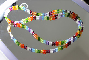 TT19天然 宝石 长款项链多圈手链两用 彩虹 美 细闪 14K黄金彩宝