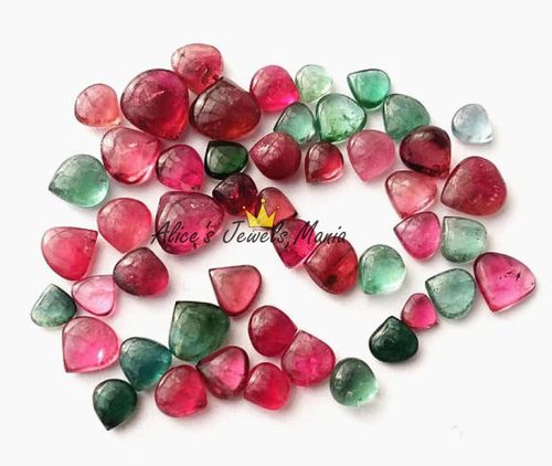 LL17碧玺戒面镶嵌原材料49颗玻璃体全净心形水滴桃心珠宝红蓝鼓珠