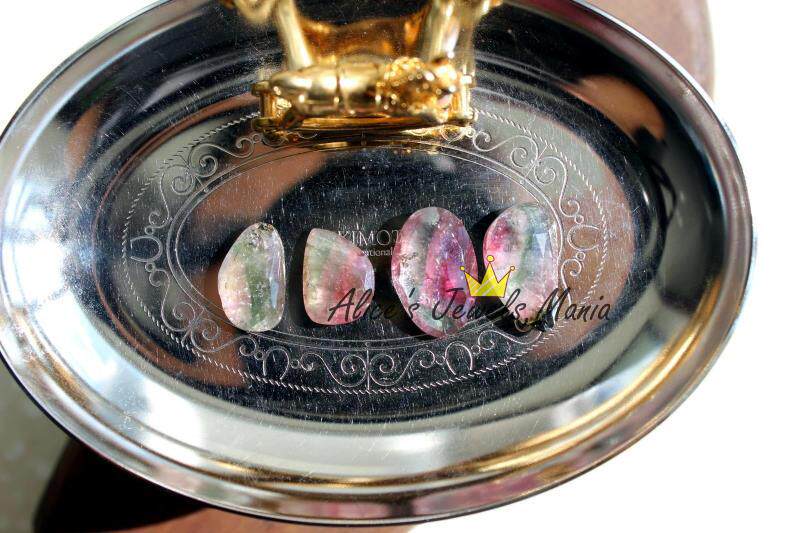 C15碧玺西瓜粉蓝条带老矿无孔蝴蝶翅膀幻化多层美妙刻面四颗一组