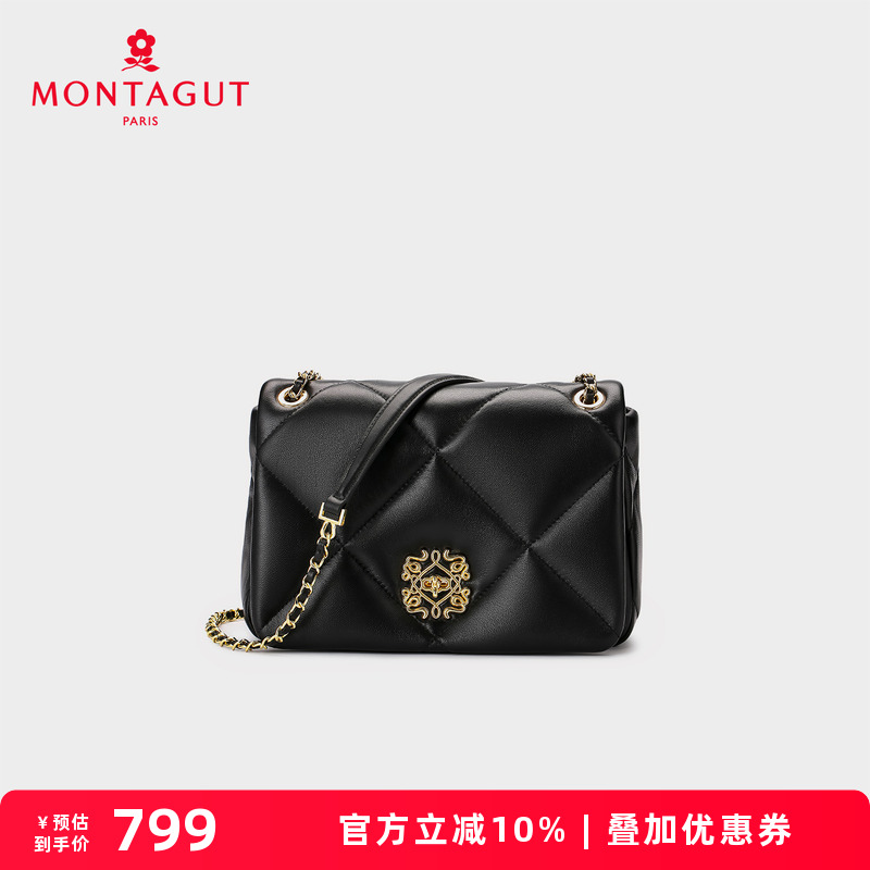 梦特娇官方女包羊皮新款小香风单肩链条包妈妈包真皮斜挎包小方包