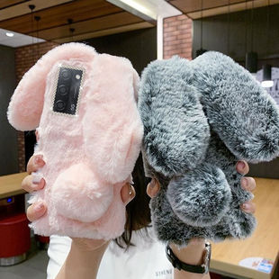 秋冬毛绒兔子OPPOA55手机壳PEMM00防摔全包边软壳a55毛茸茸保护套可爱新款a56超好看毛绒壳女网红个性创意女