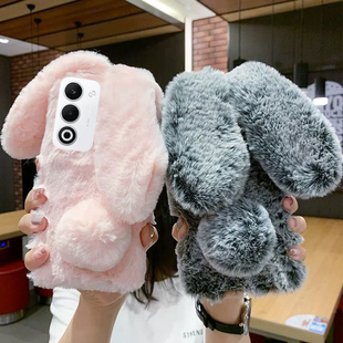 秋冬毛绒兔子OPPOA6i手机壳PKW120防摔全包边软壳A6i毛茸茸保护套可爱新款A6i网红超好看立体毛绒壳女5G