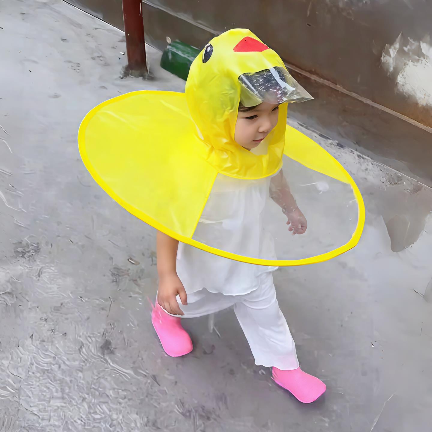 小黄鸭飞碟雨衣儿童斗篷式