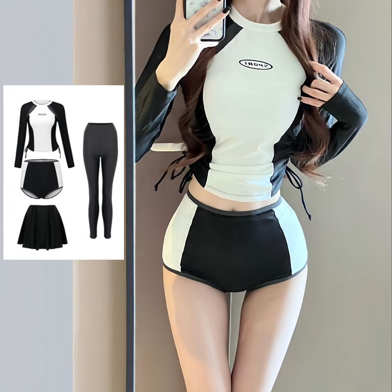 潜水服女分体泳衣长袖显瘦韩国冲浪服学生保守运动防晒温泉游泳衣