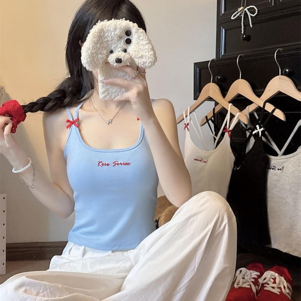 韩版纯欲蝴蝶结吊带美背心