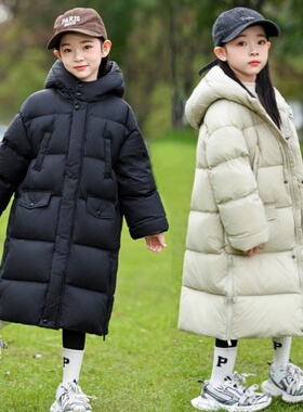 男女童羽绒服中长款加厚宝宝儿童长款过膝白鸭绒冬季2025新款洋气