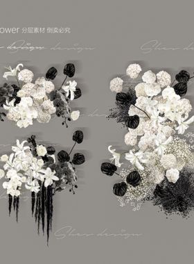C199 小众白黑色婚礼花艺素材psd源文件户外白色蝴蝶兰婚礼花艺
