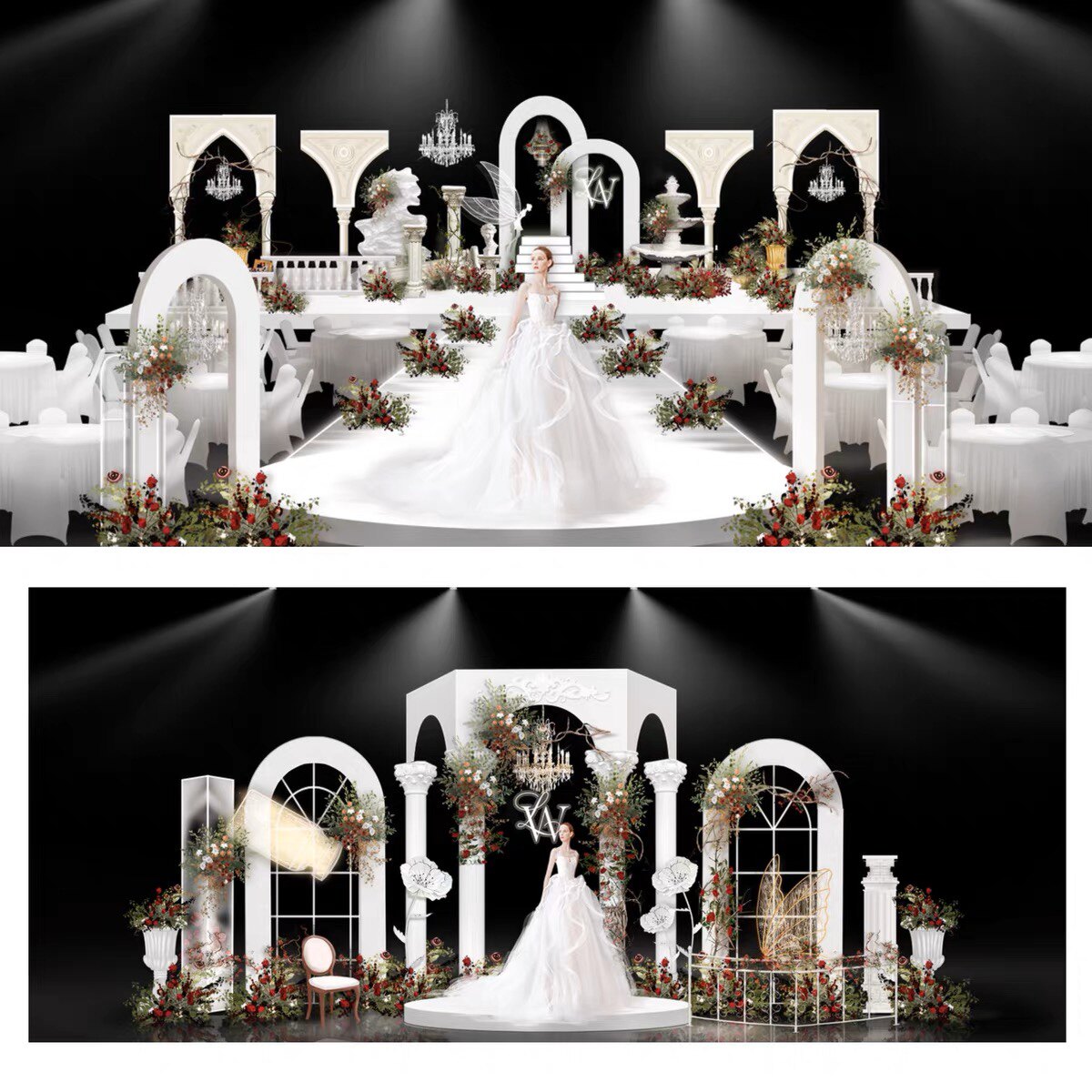 x249 白色欧式花园婚礼效果图psd源文件梦幻欧式婚礼罗马拱门建筑