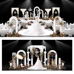 X249 白色欧式花园婚礼效果图psd源文件梦幻欧式婚礼罗马拱门建筑