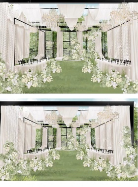 X282白绿色韩式户外布幔效果图psd源文件水晶布幔户外婚礼长桌