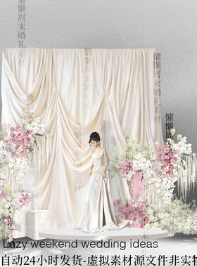 W54米白色布艺满天星韩式粉白色婚礼小众留影区