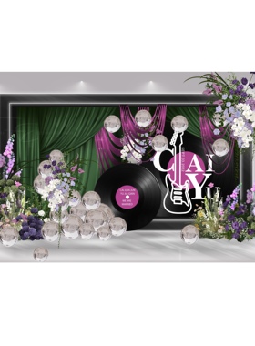 X264 绿紫撞色婚礼效果图psd源文件布幔音乐主题婚礼胶片婚礼