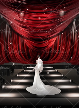 X280 红色秀场风布幔婚礼效果图剧院风婚礼效果图psd源文件