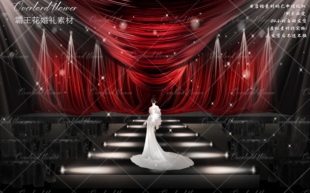 X280 红色秀场风布幔婚礼效果图剧院风婚礼效果图psd源文件