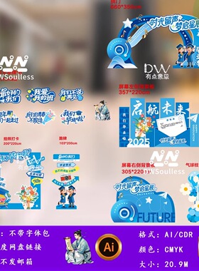 蓝色卡通毕业季毕业典礼装饰物料拱门美陈立牌手举牌KT板素材模板