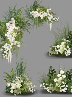 C052 小众韩式白绿色婚礼花艺素材psd源文件自然系婚礼花艺素材