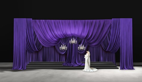 X286 剧院风秀场风紫色弧形布幔水晶灯婚礼效果图psd源文件