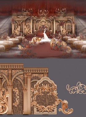 X140 红金色欧式婚礼效果图PSD源文件制作红金欧式婚礼婚礼吊顶